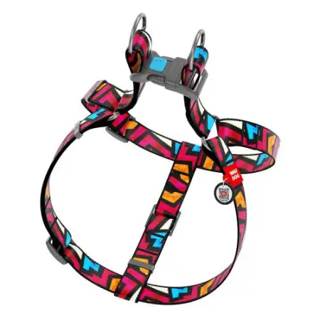 Шлея для собак WAUDOG Nylon з QR паспортом, малюнок "Графіті", пластиковий фастекс, Ш 15 мм, Дов 40-55 см