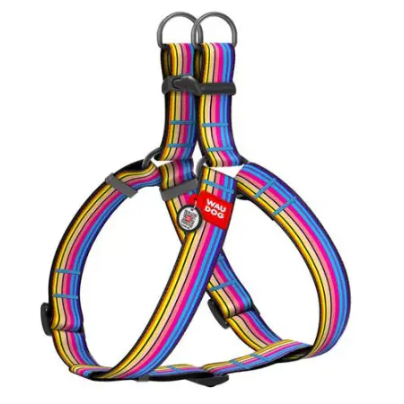Шлея для собак WAUDOG Nylon з QR паспортом, малюнок "Лінія 1", пластиковий фастекс, XL, Ш 35 мм, А=В 70-100 см