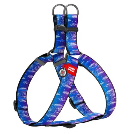 Шлея для собак WAUDOG Nylon c QR паспортом, рисунок "Ловец снов", пластиковый фастекс, XL, Ш 35 мм, А=В 70-100 см