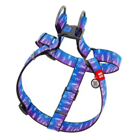 Шлея для собак WAUDOG Nylon c QR паспортом, рисунок "Ловец снов", пластиковый фастекс, XL, Ш 35 мм, А=В 70-100 см