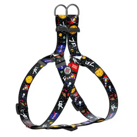 Шлея для собак WAUDOG Nylon c QR паспортом, рисунок "NASA", пластиковый фастекс, Ш 20 мм, Дл 50-75 см