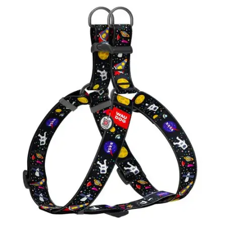 Шлея для собак WAUDOG Nylon c QR паспортом, рисунок "NASA", пластиковый фастекс, XL, Ш 35 мм, А=В 70-100 см