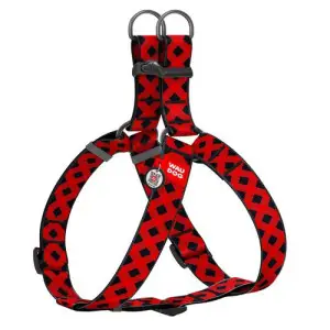 Шлея для собак WAUDOG Nylon з QR паспортом, малюнок "Шотландка червона", пластиковий фастекс, XL, Ш 35 мм, А=В 70-100 см