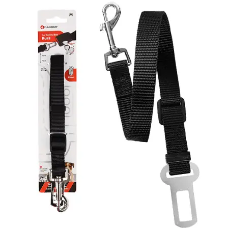 Flamingo Car Safety Belt Kura ФЛАМІНГО КУРА з’єднувач автомобільного ременя безпеки для собак , M, 45-70см х 20мм, Чорний