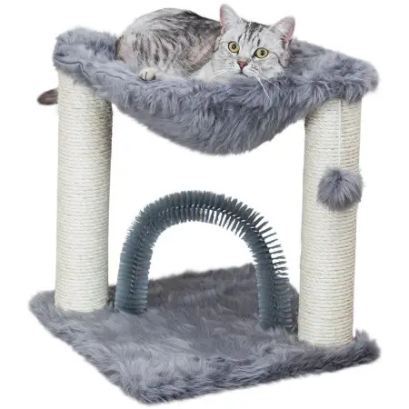 Дряпка Trixie Baza для котів, зі щіткою, сизаль/плюш, 41х41х50 см (сірий)