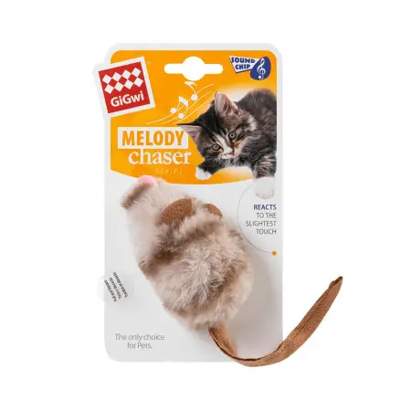 Іграшка для котів Мишка зі звуковим чипом GiGwi Melody chaser, штучне хутро, 9 см