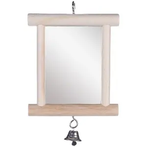 Flamingo Wooden Mirror ФЛАМІНГО ДЗЕРКАЛО у дерев’яній рамі з дзвіночком, іграшка для птахів