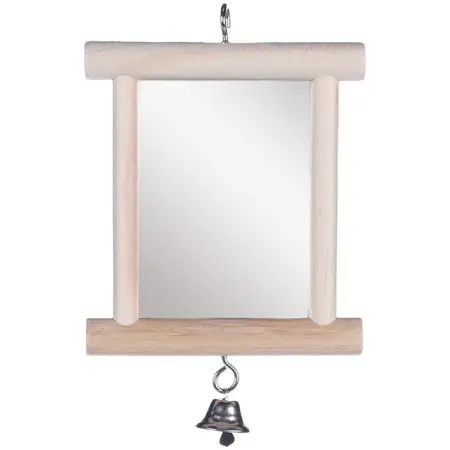 Flamingo Wooden Mirror ФЛАМІНГО ДЗЕРКАЛО у дерев’яній рамі з дзвіночком, іграшка для птахів