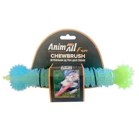 AnimAll Фан жувальна щітка-кістка блакитна з зеленим, 24 см