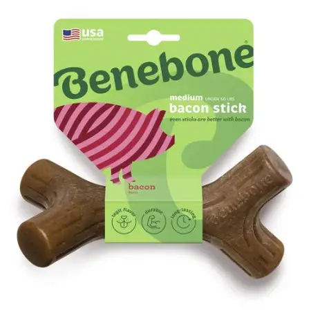 Benebone Bacon Stick іграшка міцна для гризіння Кленова гілка, зі смаком бекону, розмір MEDIUM, для собак вагою до 27 кг