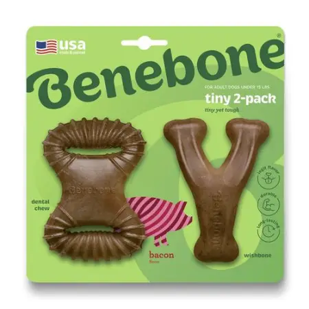 Benebone Tiny 2-Pack набір з 2 міцних іграшок для гризіння (Дентал кістка+Важіль), зі смаком бекону, для собак вагою до 7 кг