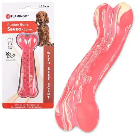 Flamingo Rubber Saveo Curved Bone Beef ФЛАМІНГО САВЕО ВИГНУТА КІСТКА жувальна іграшка для собак, смак яловичини 10,5х3,5 см