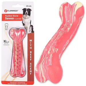 Flamingo Rubber Saveo Curved Bone Beef ФЛАМІНГО САВЕО ВИГНУТА КІСТКА жувальна іграшка для собак, смак яловичини  13х4 см