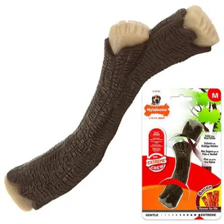 Nylabone Extreme Chew Wooden Stick НІЛАБОН ГІЛКА жувальна іграшка M, для собак до 16 кг, смак бекону