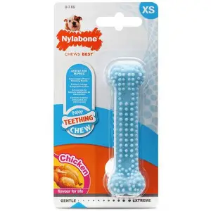 Nylabone Puppy Chew Dental Bone НІЛАБОН ДЕНТАЛ БОУН жувальна іграшка кістка XS, для цуценят до 7 кг, смак курки Блакитний