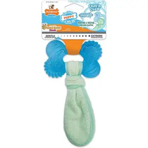 Nylabone Puppy Chew Freezer Bone with Washcloth НІЛАБОН ОХОЛОДЖУВАЛЬНА КІСТКА жувальна іграшка M, для цуценят до 11 кг, смак арахісової олії