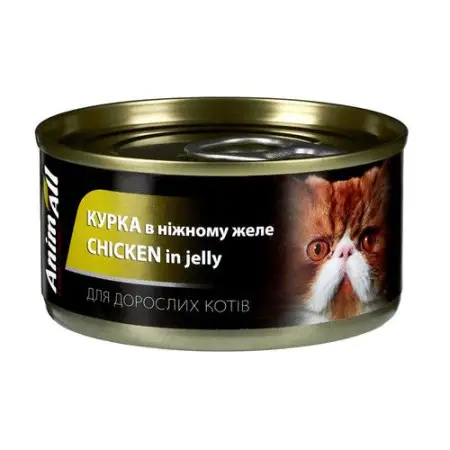 Вологий корм для дорослих котів AnimAll Курка у ніжному желе 85 г