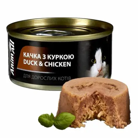 Вологий корм AnimAll для котів, качка та куриця в желе, 80 г