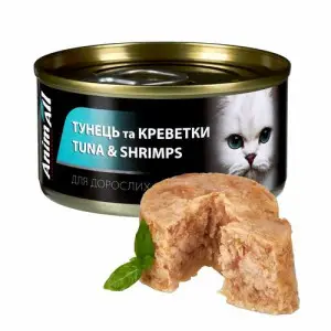 Вологий корм для дорослих котів AnimAll Тунець з Креветками 85г