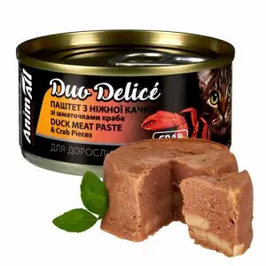 Вологий корм AnimAll для котів Duo Delice Паштет з качки зі шматочками краба, 80г