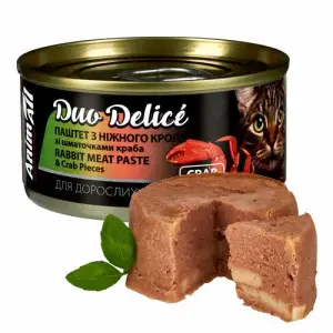 Вологий корм AnimAll для котів. Duo Delice. Паштет з кроля зі шматочками краба, 80г
