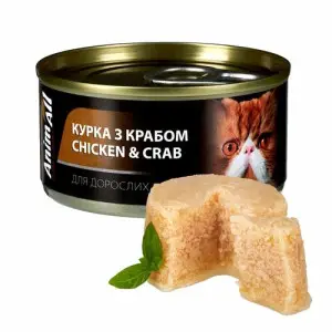 Вологий корм для дорослих котів AnimAll Курка з Крабом 85г