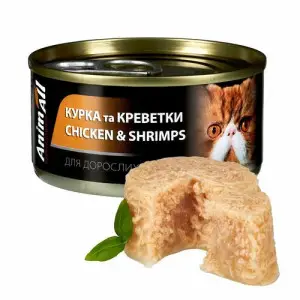 Вологий корм для дорослих котів AnimAll Курка з Креветками 85г