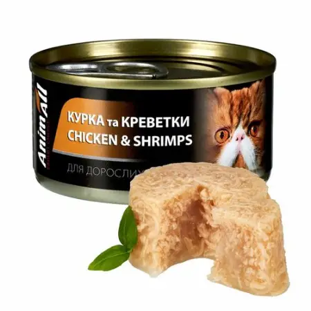 Влажный корм для взрослых кошек AnimAll Курица с Креветками 85г