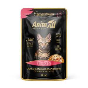 AnimAll вологий корм Пауч для котів Курка з Креветками, 80г