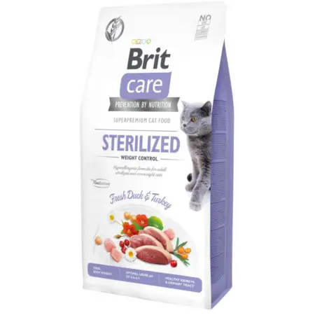 Сухой корм Brit Care Cat GF Sterilized Weight Control для стерилизованных кошек с избыточным весом, утка и индейка, 7 кг