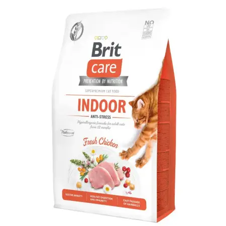Сухой корм Brit Care Cat GF Indoor Anti-stress для кошек, постоянно живущих в помещении, курица, 2 кг