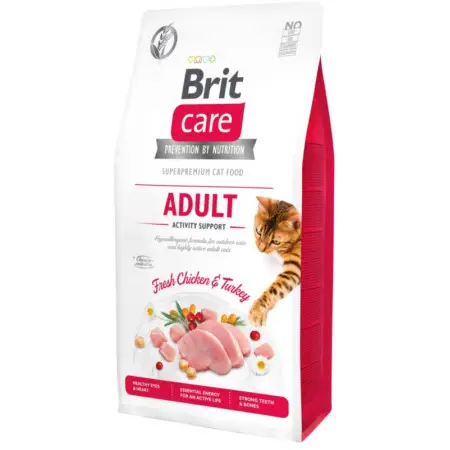 Сухой корм Brit Care Cat GF Adult Activity Support для кошек, живущих на улице, индейка и курица, 7 кг