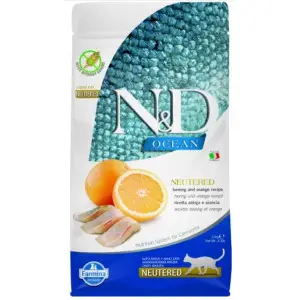 Беззерновий сухий корм Farmina N&D Cat Ocean Herring & Orange Neutered Adult для дорослих стерилізованих котів з оселедцем та апельсином 1,5 кг