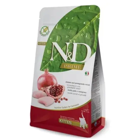 Беззерновий cухий корм Farmina N&D Grain Free Prime Chicken & Pomegranate Kitten для кошенят, вагітних та лактуючих кішок курка, гранат 1,5 кг