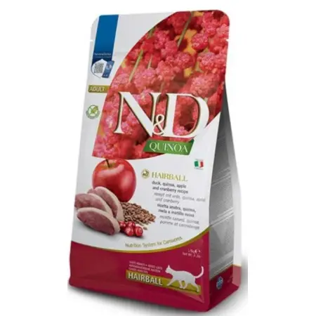 Беззерновий сухий корм Farmina N&D Quinoa Hairball Adult Duck для котів для виведення вовни з качкою 1,5 кг