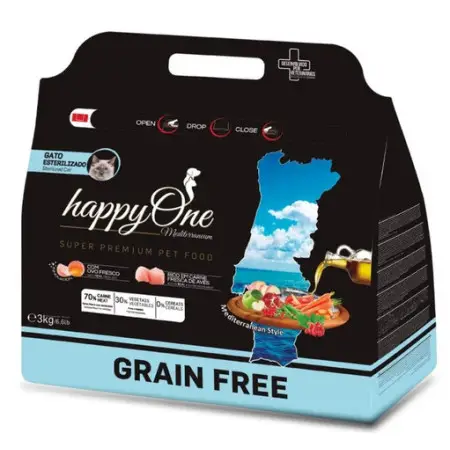 Беззерновий сухий корм happyOne Mediterraneum Sterilized Cat Fresh Meat для стерилізованих кішок зі свіжим м’ясом 3 кг