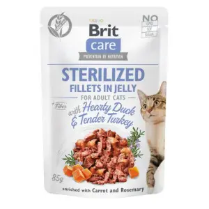 Влажный корм Brit Care Cat Pouch для кастрированных кошек, в желе, утка и индейка, 85 г