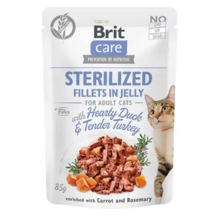 Влажный корм Brit Care Cat Pouch для кастрированных кошек, в желе, утка и индейка, 85 г