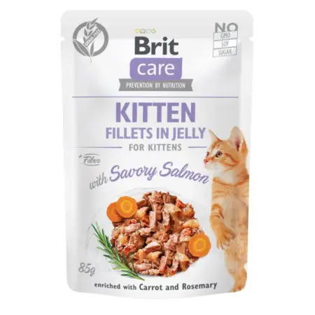 Влажный корм Brit Care Cat Pouch для котят, в желе, пикантный лосось, 85 г