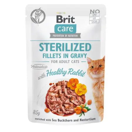 Влажный корм Brit Care Cat Pouch для стерилизованных кошек, филе в соусе, кролик, 85 г