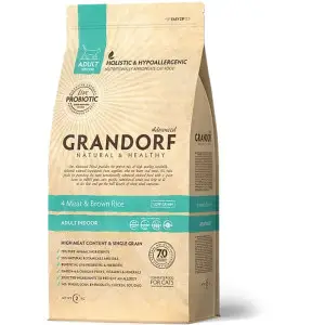 Grandorf Living Probiotics 4 MEAT and BROWN RICE INDOOR - Грандорф Сухий корм 4 види м'яса Індор для дорослих котів 2 кг
