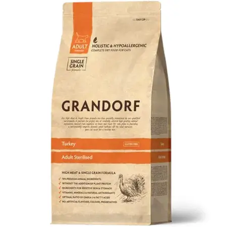 Grandorf Turkey Adult Sterilized - Сухой корм Грандорф для стерилизованных кошек с индейкой 0,4 кг