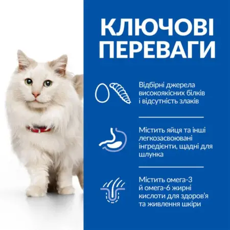 Hill’s Science Plan Adult Hypoallergenic Сухий беззерновий корм для дорослих котів із чутливістю до певних компонентів їжі, з яєчним білком і протеїном комах 1,5 кг