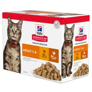 Hill's Science Plan Adult Вологий корм для дорослих котів, з куркою та з індичкою, пауч, 85г (6+6 шт)