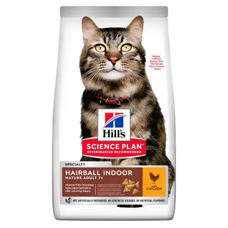 Hill's Science Plan Mature Adult 7+ Haiball Indoor Сухой корм для уменьшения образования комочков шерсти в желудочно-кишечном тракте зрелых домашних кошек от 7 лет, с курицей, 1,5 кг
