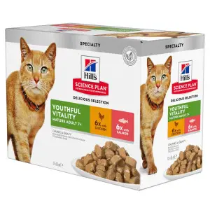 Hill's Science Plan Mature Adult 7+ Senior Vitality Вологий корм для зрілих котів від 7 років, з куркою та з лососем, пауч, 85 г (6+6 шт)