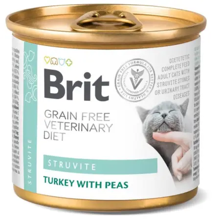 Вологий корм Brit GF VetDiet Struvite для котів, при сечокам'яній хворобі, з індичкою та горохом, 200 г