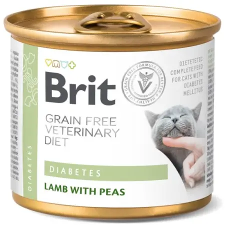Влажный корм Brit GF VetDiet Diabetes для кошек, при сахарном диабете, с ягненком и горохом, 200 г