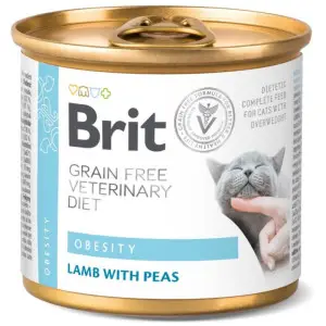 Вологий корм Brit GF VetDiet Obesity для котів, при ожирінні та надмірній вазі, з ягням, 200 г
