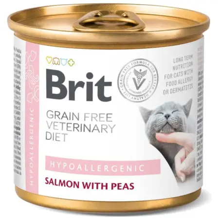 Вологий корм Brit GF VetDiet Hypoallergenic для котів, з харчовою алергією та непереносимістю, з лососем, 200 г